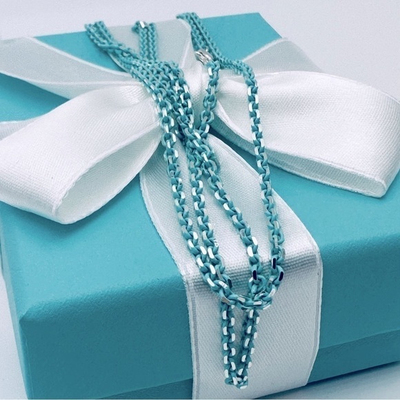 NWT Tiffany & Co. 30” 2.5 mm Blue Enamel Sparkle Necklace with PACKAGING - Picture 3 of 8